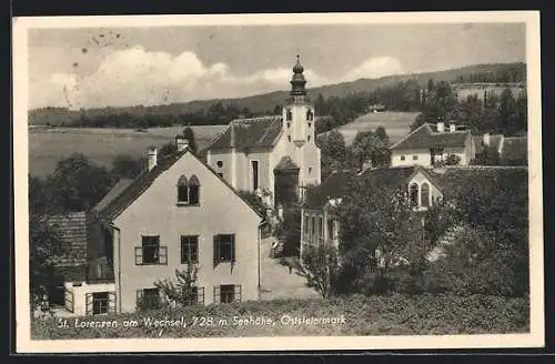 AK St. Lorenzen am Wechsel, Ortspartie mit Kirche