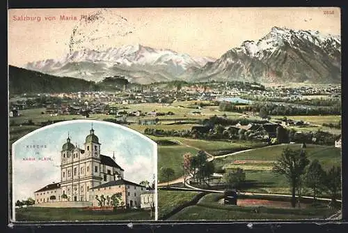 AK Salzburg, Teilansicht von Maria Plain aus, Kirche in Maria Plain