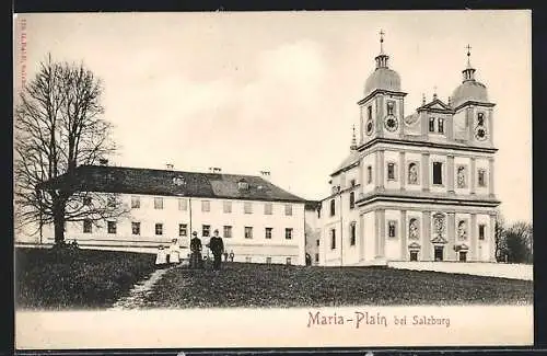 AK Maria-Plain bei Salzburg, Ortspartie mit Kirche