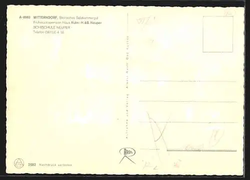 AK Mitterndorf /Steirisches Salzkammergut, Frühstückspension Haus Kulm, Schischule Neuper