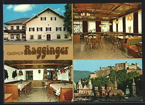 AK Wals-Siezenheim, Viehhausen, Gasthof Ragginger mit Innenansichten, Teilansicht auf Ort