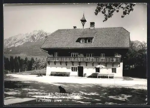 AK Mitterberg b. Gröbming, Pension Wieser mit Blick gegen Dachsteingebirge