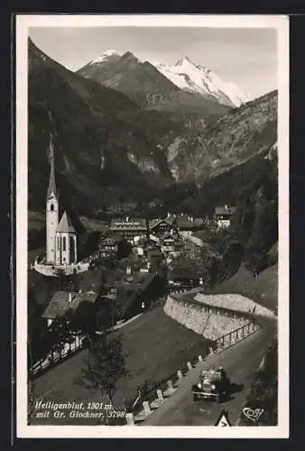 AK Heiligenblut, Teilansicht mit Kirche und Gr. Glockner
