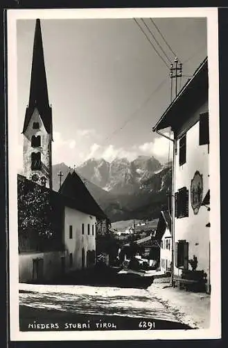 AK Mieders, Ortsansicht mit Kirchturm