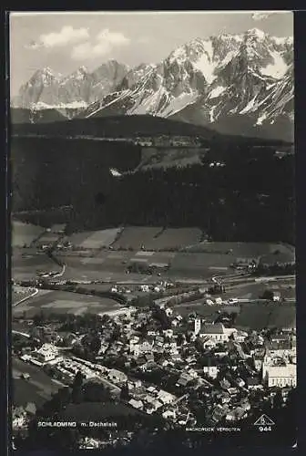 AK Schladming, Ortsansicht mit Dachstein von oben