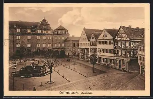 AK Öhringen, Marktplatz mit Brunnen