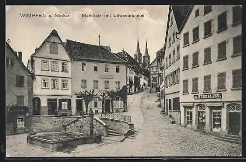 AK Bad Wimpfen, Marktrain mit Löwenbrunnen