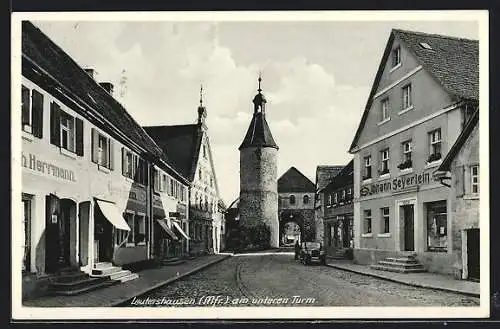 AK Leutershausen, Strasse am unteren Turm mit Geschäften