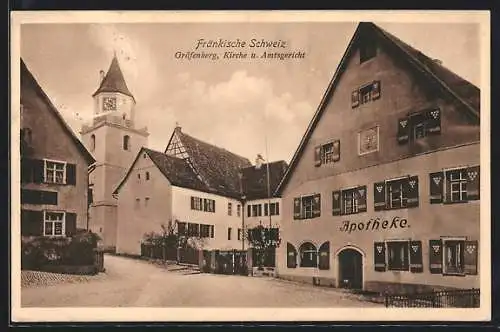 AK Gräfenberg /Fränkische Schweiz, Kirche und Amtsgericht mit Apotheke