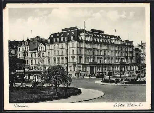 AK Bremen, Hotel Columbus, Strassenbahn