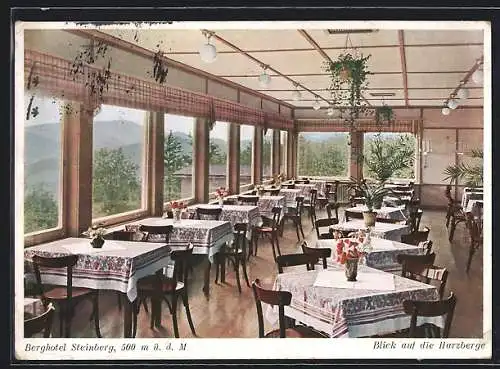 AK Goslar, Berghotel Steinberg mit Blick auf die Harzberge, Innenansicht