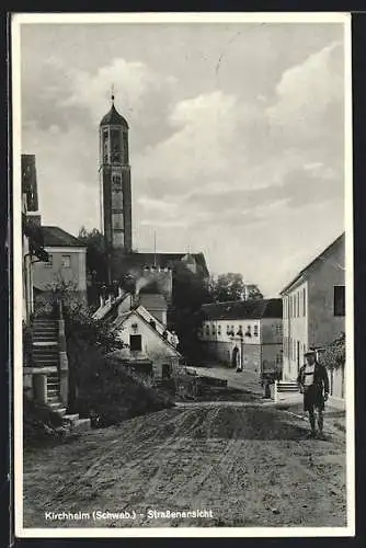 AK Kirchheim /Schwab., Strassenpartie mit Kirche