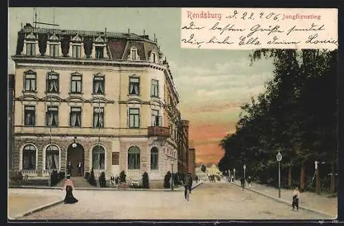 AK Rendsburg, Strasse Jungfernstieg im Abendlicht