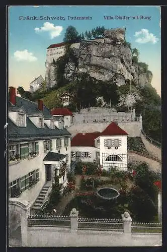 AK Pottenstein /Fränk. Schweiz, Villa Distler mit Burg