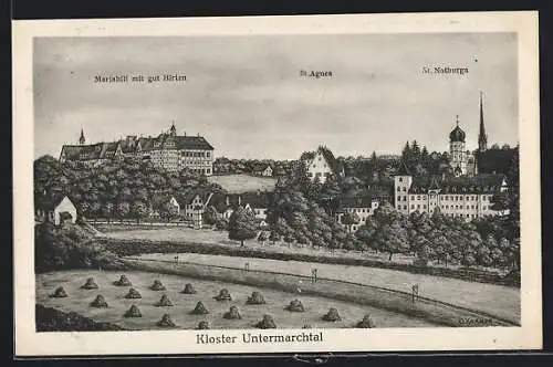 Künstler-AK Untermarchtal, Kloster, Mariahilf mit gut Hirten, St. Agnes, St. Notburga