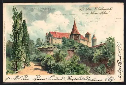 Lithographie Nürnberg, Blick auf die Königliche Burg