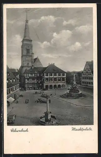 AK Schwabach, Marktplatz mit Brunnen und Kirche