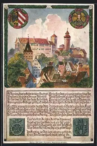 Künstler-AK Nürnberg, Ortspartie mit Burg