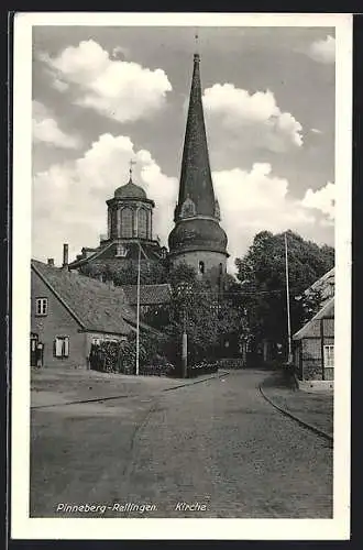 AK Pinneberg-Rellingen, Kirche mit Strassenpartie