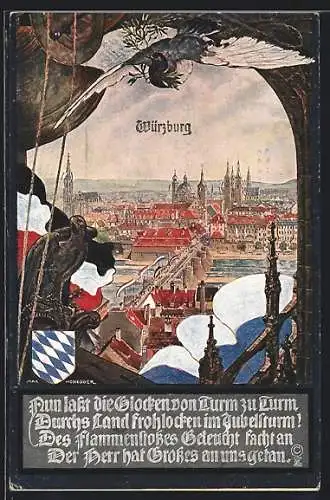 Künstler-AK sign. Max Honegger: Würzburg, Ausblick vom Glockenturm