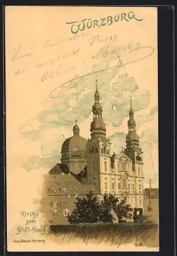 Lithographie Würzburg, Kirche zum Stift-Haug