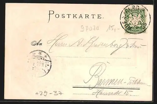 Passepartout-Lithographie Würzburg, Festung, Wappen