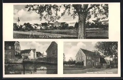 AK Herchsheim, Bäckerei und Handlung Thoma, Ortsansicht