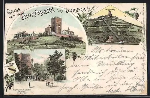 Lithographie Karlsruhe-Durlach, Partie und Blick zum Thurmberg