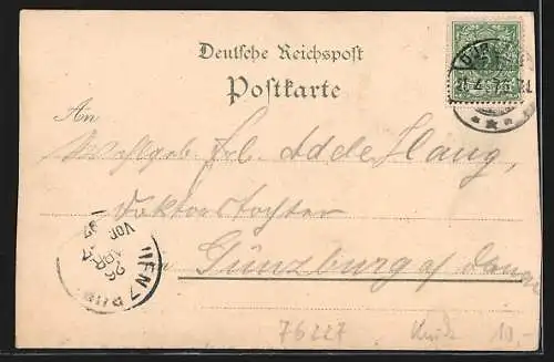 Lithographie Karlsruhe-Durlach, Partie und Blick zum Thurmberg