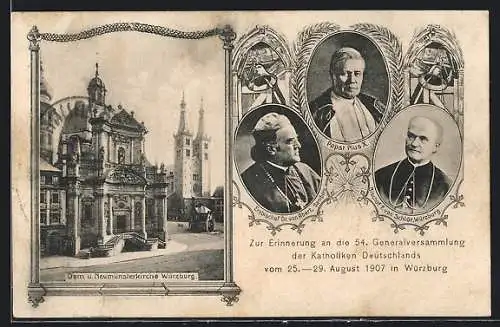 AK Würzburg, Zur Erinnerung an die 54 Generalversammlung der Katholiken Deutschlands 1907, Papst Pius X.