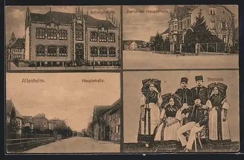 AK Altenheim, Schulgebäude, Partie der Hauptstrasse, Trachten