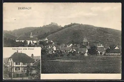 AK Durbach, Gasthaus zum Ritter, Gesamtansicht mit Bergblick
