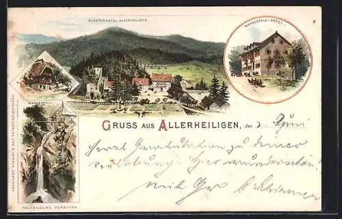 Lithographie Lierbach, Klosterhotel Allerheiligen, Wasserfall-Hotel