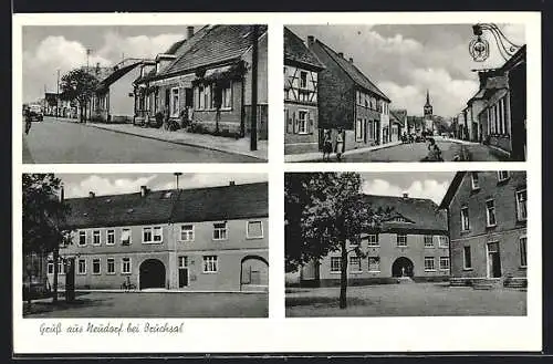 AK Neudorf /Bruchsal, Gasthaus-Metzgerei zum Gambrinus M. Louis, Strassenpartie, Torgebäude