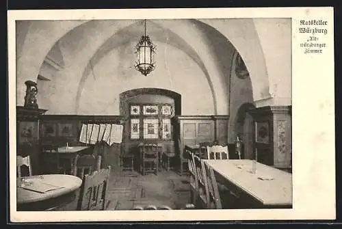 AK Würzburg, Gasthaus im Ratskeller Würzburg, Altwürzburger Zimmer