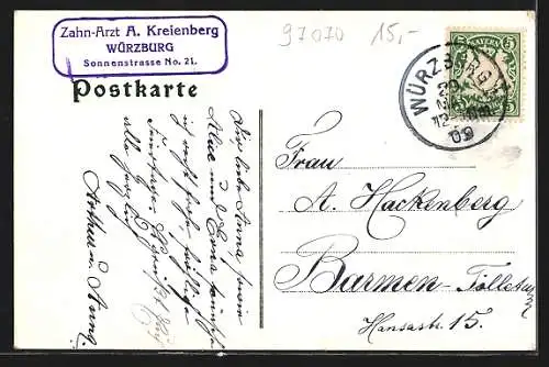 Künstler-AK Würzburg, Vorderansicht der Steinburg