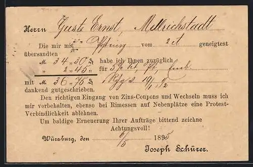 AK Würzburg, Rechnung von Joseph Schürer