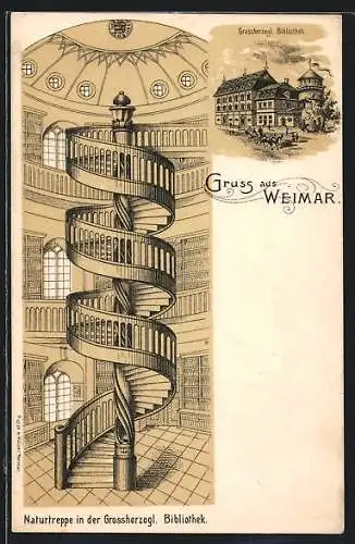 Lithographie Weimar / Thür., Naturtreppe in der Grossherzogl. Bibliothek