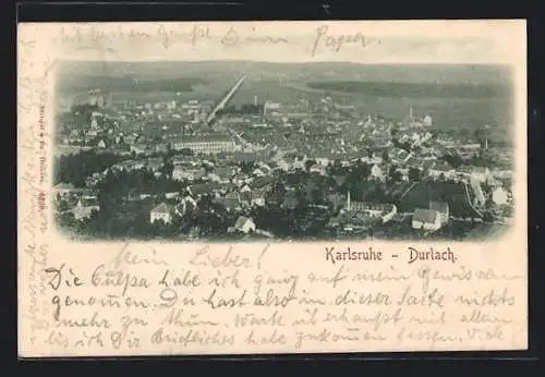 AK Karlsruhe-Durlach, Ortsansicht aus der Vogelschau
