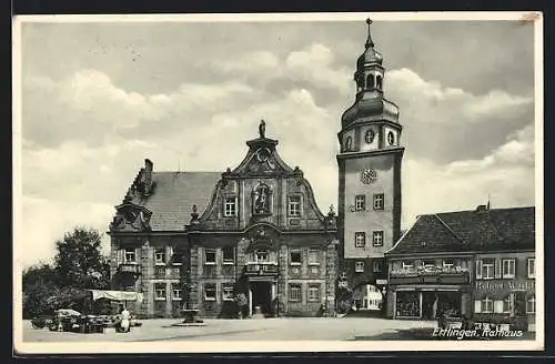 AK Ettlingen, Rathaus mit Marktstand
