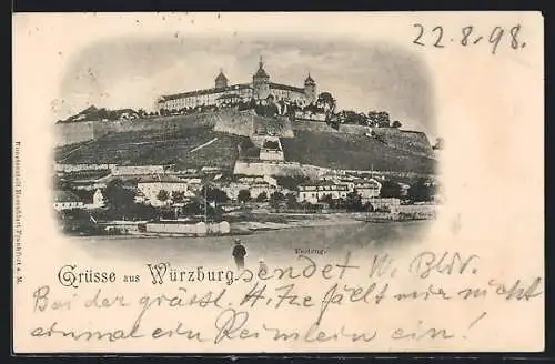 AK Würzburg, Festung, vom Wasser gesehen