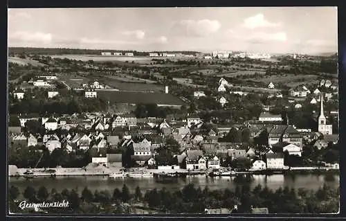 AK Veitshöchheim, Gesamtansicht mit Fluss aus der Vogelschau