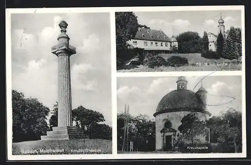 AK Gaibach / Mainfranken, Konstitutionssäule, Schloss mit Kirche