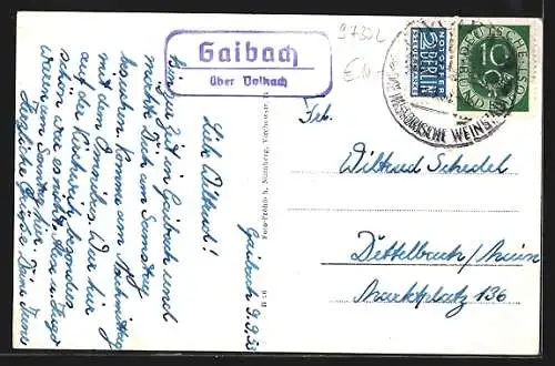 AK Gaibach / Mainfranken, Konstitutionssäule, Schloss mit Kirche