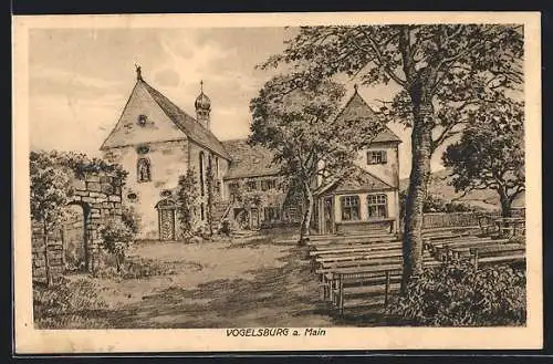 Künstler-AK Vogelsburg a. Main, Gasthaus mit Garten