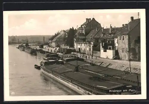 AK Kitzingen a. M., Hafen mit Frachtschiffen aus der Vogelschau