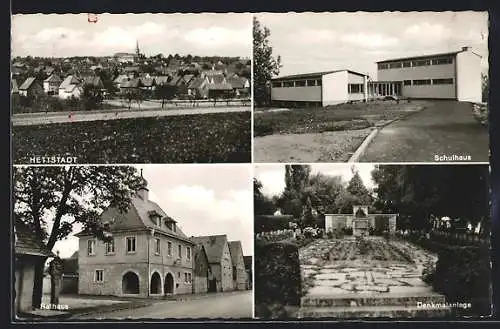 AK Hettstadt, Denkmalanlage, Rathaus mit Strasse, Schulhaus, Ortsansicht