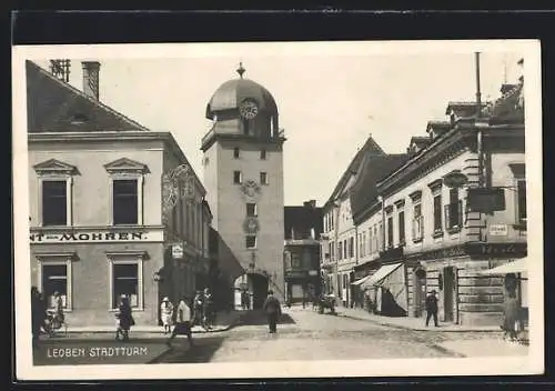 AK Leoben, Strassenpartie am Stadtturm