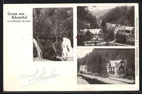 AK Ramsau /N.-Öst., Adamtal, Wasserfall, Strassenpartie mit Gebäudeansicht, Ortspartie