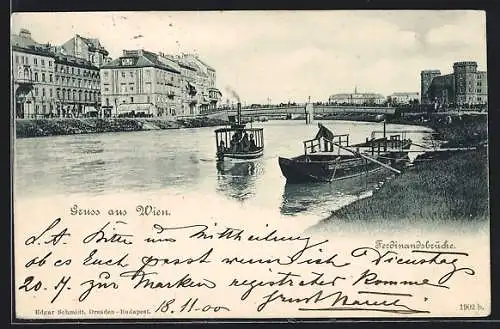 AK Wien, bei der Ferdinandsbrücke, Dampfer